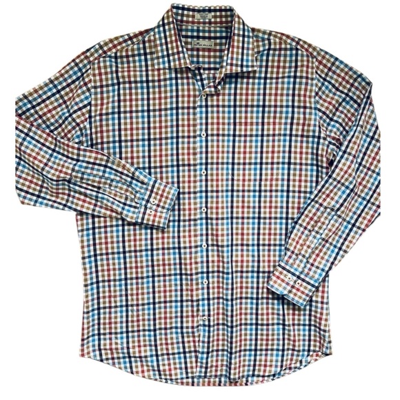 PETER MILLAR 100% Cotton Button-Down Plaid Orange Brown Size Medium - Picture 1 of 6